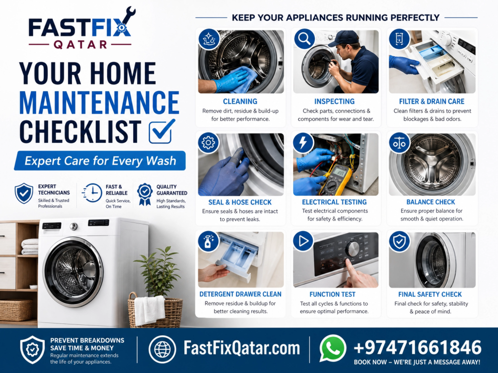 washing machine maintenance checklist Qatar Homes | Fastfix Qatar
